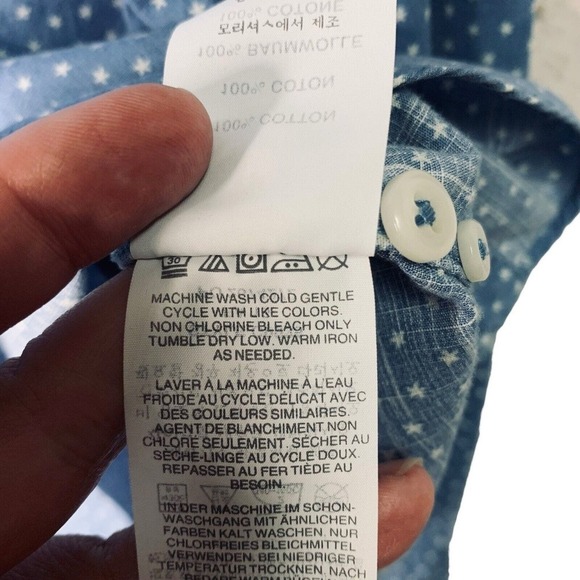 J Crew Slim Fit Blue Star Print Long Sleeve Button Down Shirt Mens Size Large - Picture 5 of 7